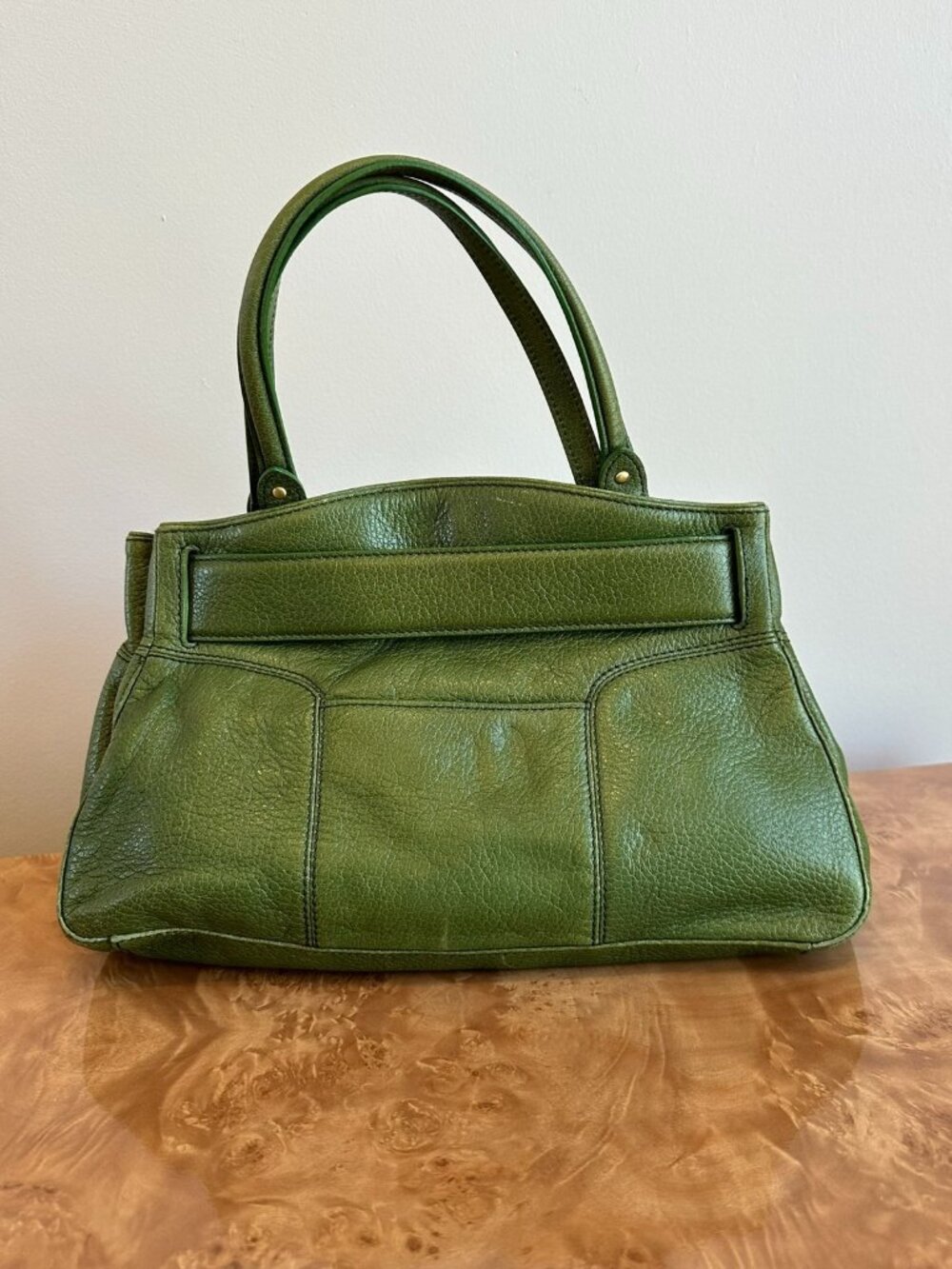 Cole Haan Green Pebbled Leather Satchel Turnlock Top Handle Bag Classic - Picture 5 of 9